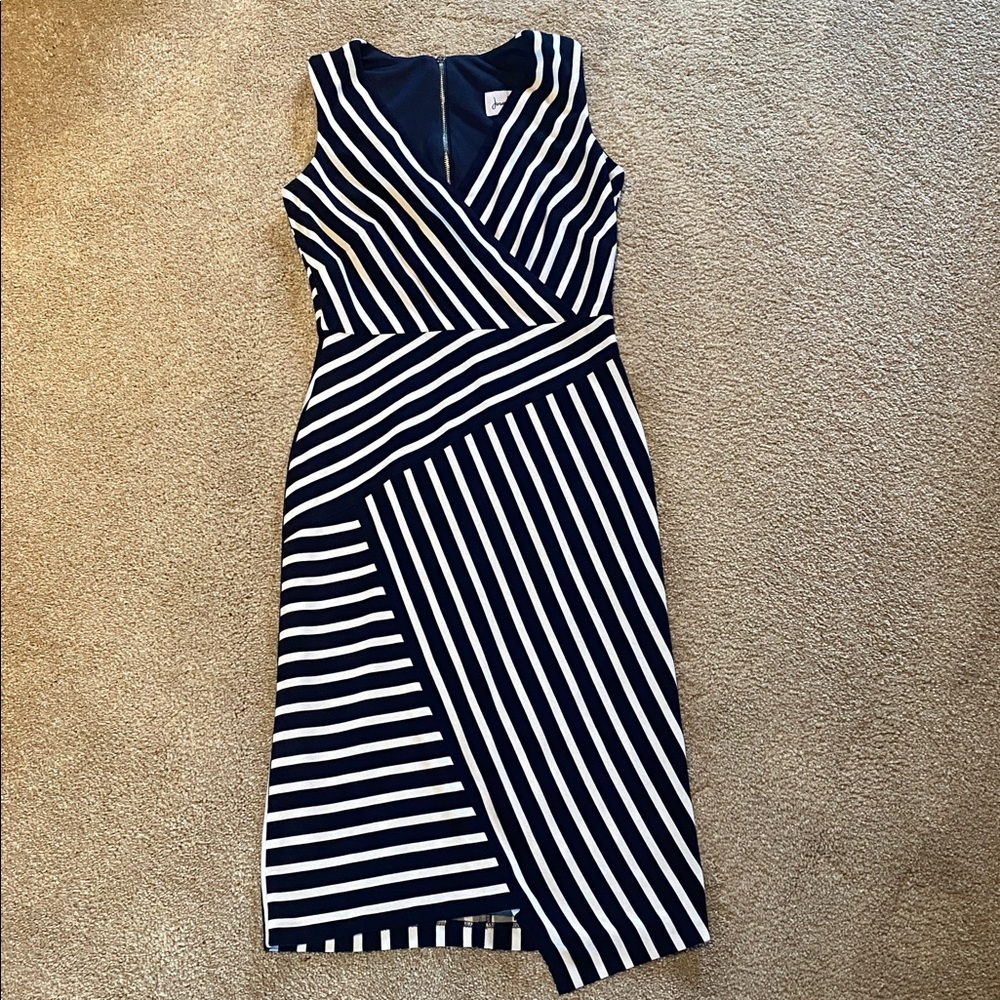 Joseph Ribkoff Sleeveless V Neck Asymmetrical Hem Striped Soft Stretchy Dress 2
